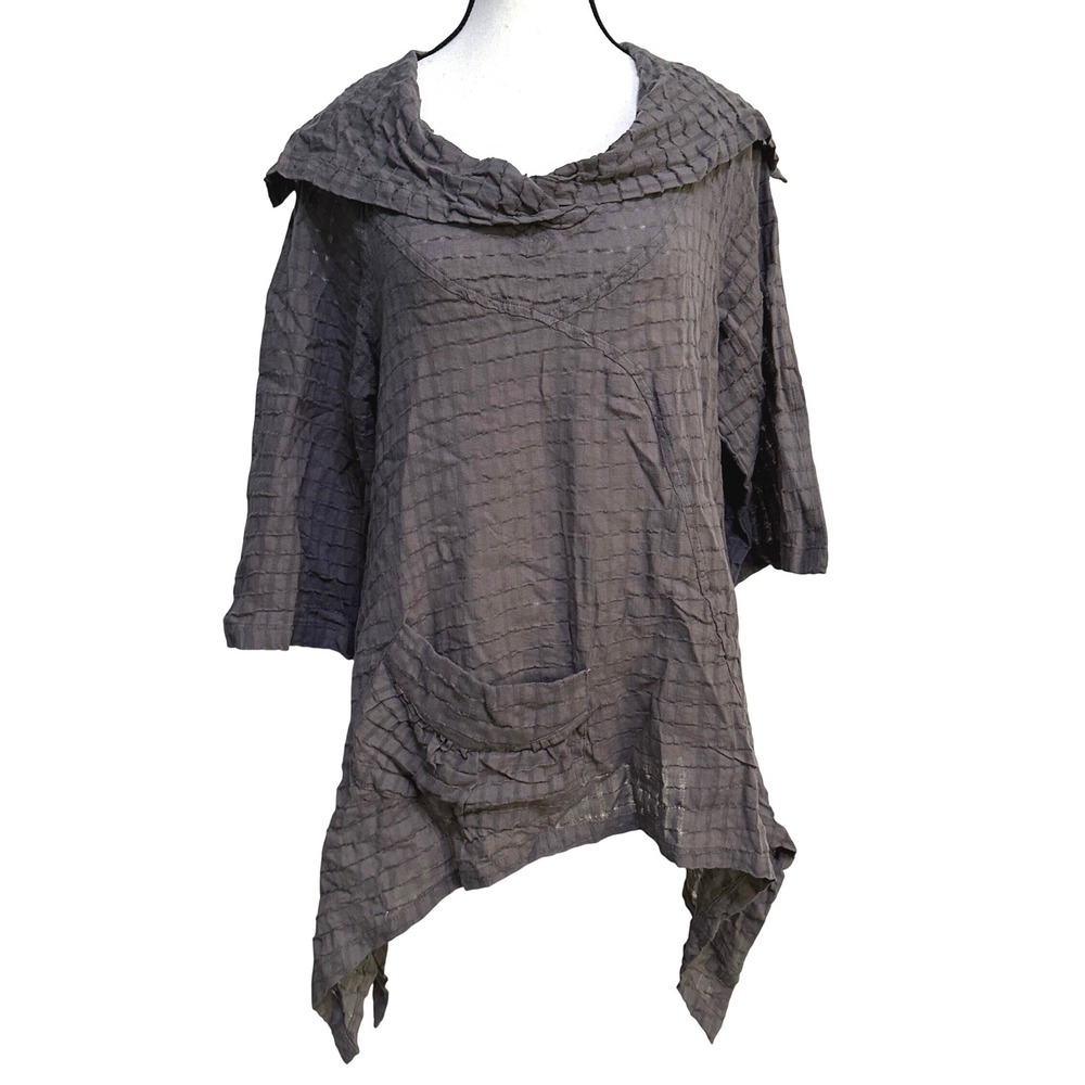 Dorman Tunic Top S Gray Textured Cotton Lagenlook Asymmetrical Boho Coastal Art